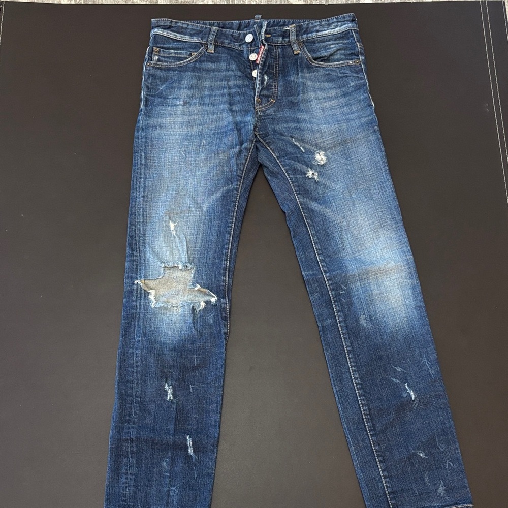 DSQUARED Slim Straight Distressed Blue Jeans